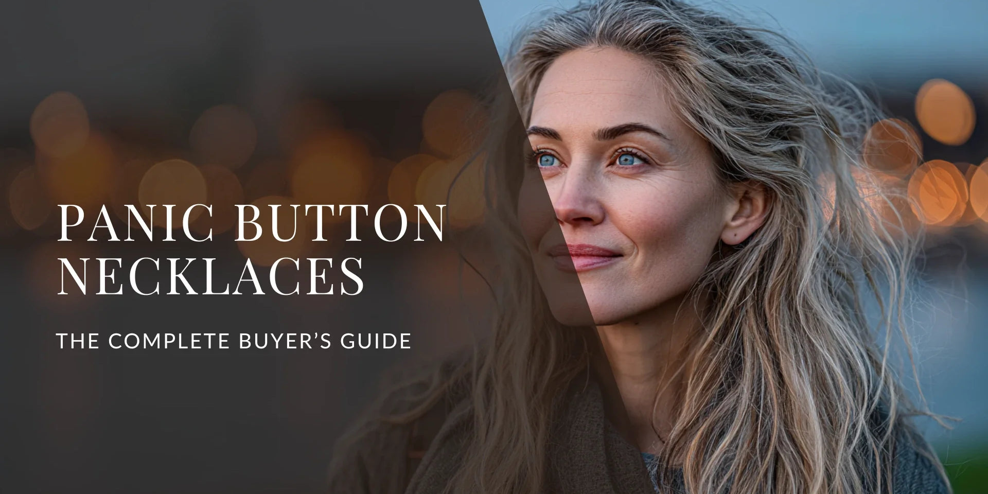 Header image for the 2026 buyer's guide to the best panic button necklace, featuring a woman in soft, evening lighting.