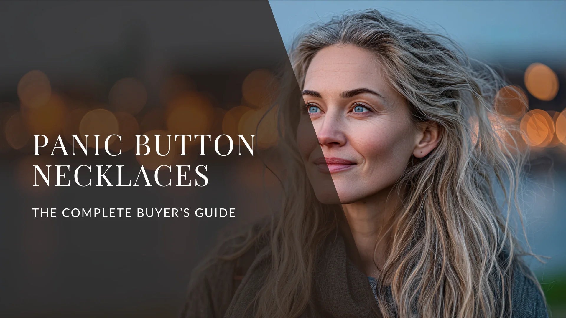 Header image for the 2026 buyer's guide to the best panic button necklace, featuring a woman in soft, evening lighting.