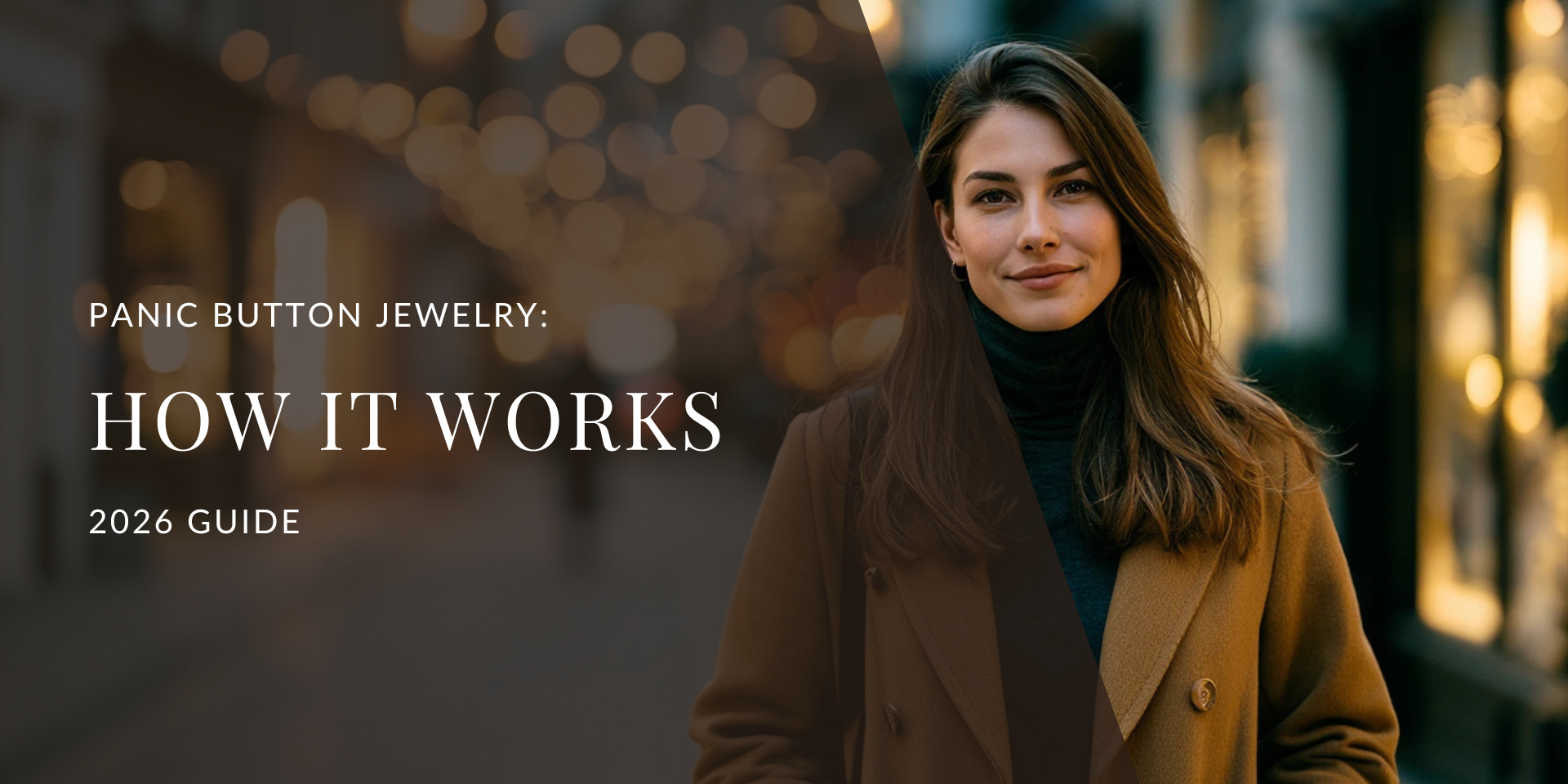 Woman walking confidently alone through a city at night, illustrating the peace of mind of discreet personal safety technology