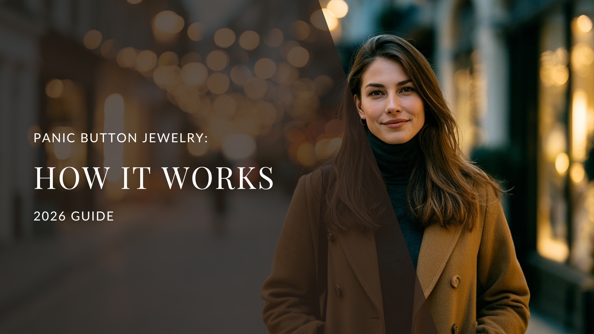 Woman walking confidently alone through a city at night, illustrating the peace of mind of discreet personal safety technology