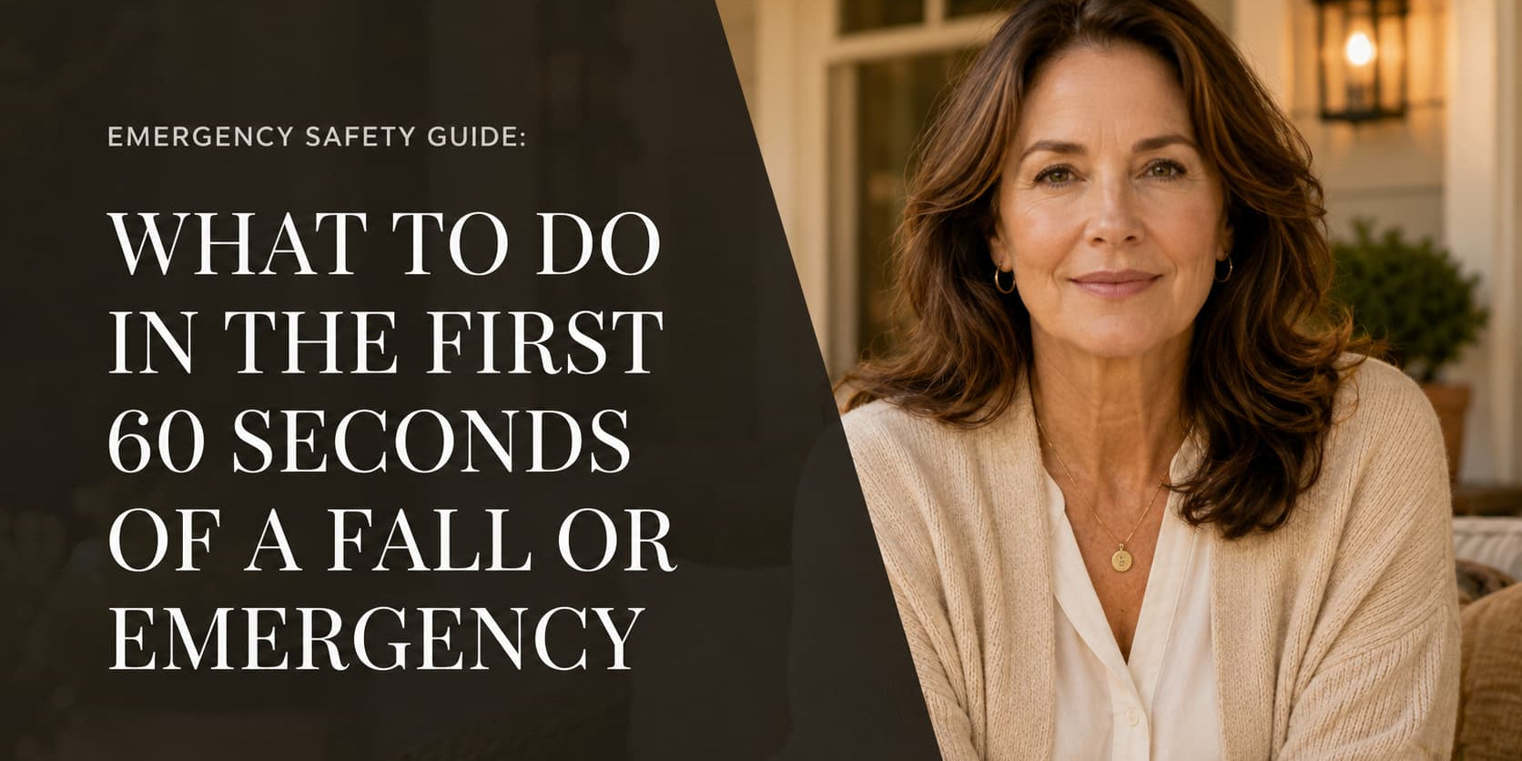 ResQ blog cover featuring a woman looking at the camera with the title What to Do in the First 60 Seconds of a Fall or Emergency.