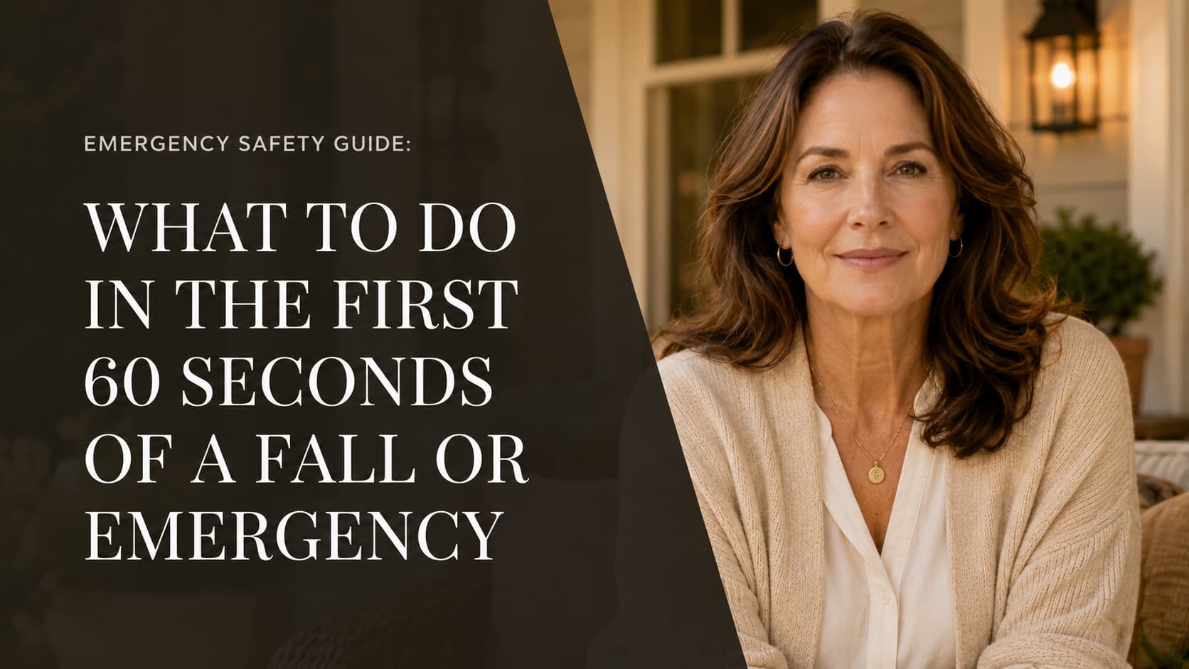 ResQ blog cover featuring a woman looking at the camera with the title What to Do in the First 60 Seconds of a Fall or Emergency.