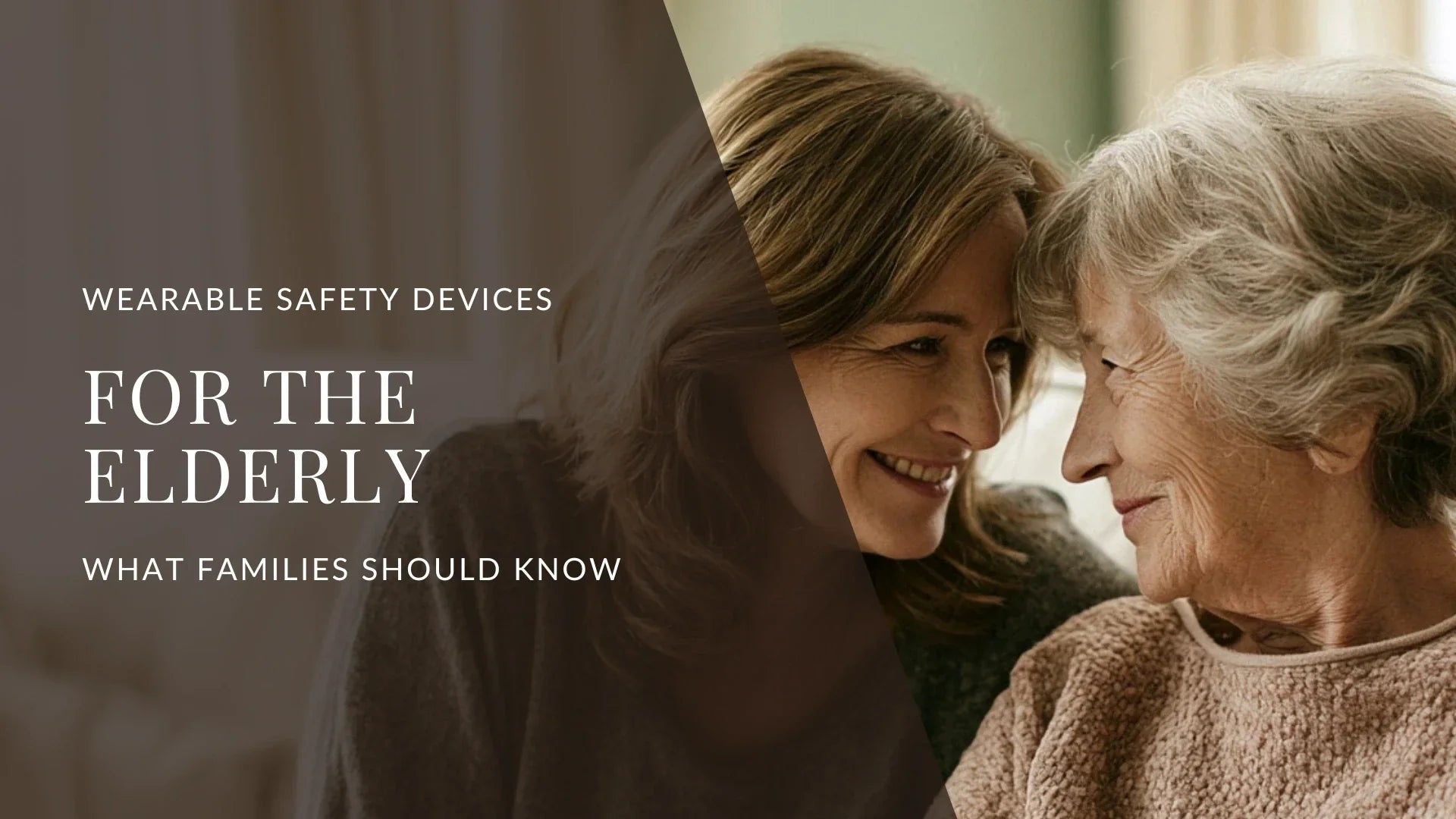 Adult daughter sitting with her elderly mother at home, discussing safety and independent living for seniors