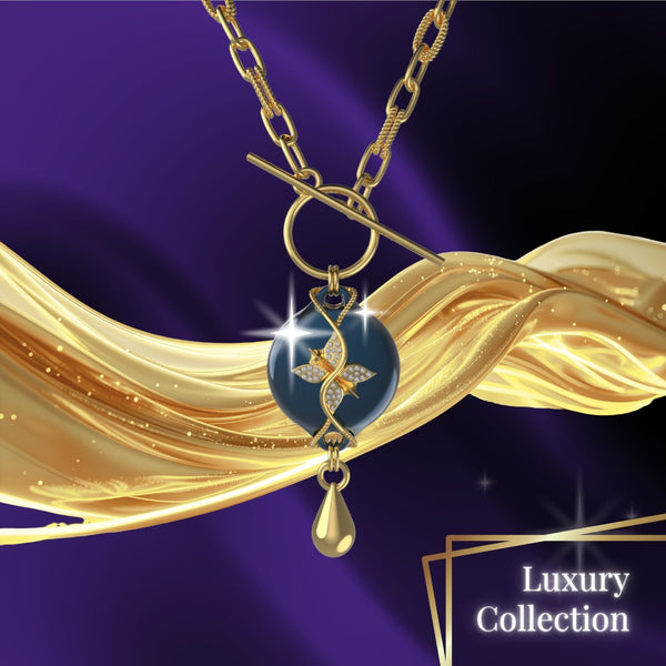 Mahi Safety Necklace - Gold on Dark Blue (Murin), Paperclip Chain - V1