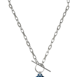 Mahi Safety Necklace - Blue on Silver, Paperclip Chain
