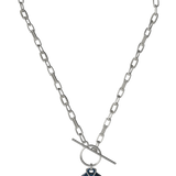Mahi Safety Necklace - Dark Blue (Murin) on Silver, Paperclip Chain