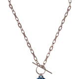 Mahi Safety Necklace - Blue on Rose, Paperclip Chain
