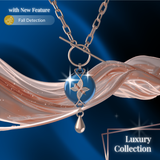 Mahi Safety Necklace - Rose Gold on Blue, Paperclip Chain - V2 with Fall Detection - 1 Month Free Subscription