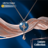 Mahi Safety Necklace - Rose Gold on Blue, Wheat Chain - V2 with Fall Detection