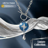 Mahi Safety Necklace - Silver on Blue, Paperclip Chain - V2 with Fall Detection