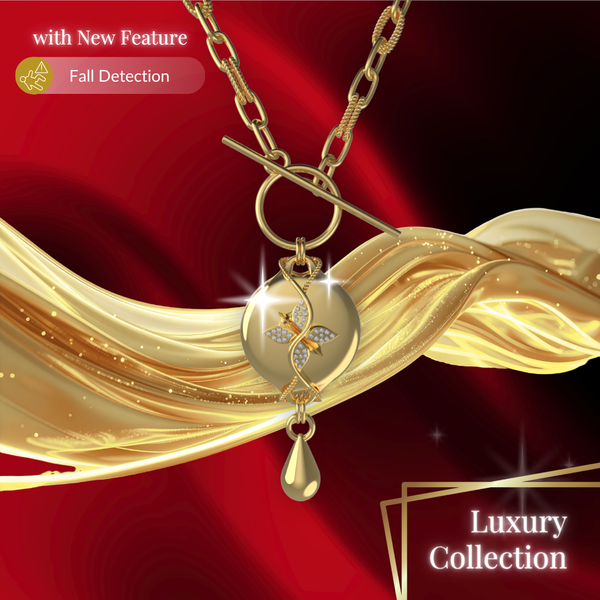 Mahi Safety Necklace - Gold on Gold, Paperclip Chain - V2 with Fall Detection