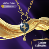 Mahi Safety Necklace - Gold on Dark Blue (Murin), Paperclip Chain - V2 with Fall Detection