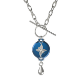 Mahi Safety Necklace - Silver on Blue, Paperclip Chain