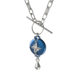 Mahi Safety Necklace - Silver on Blue, Paperclip Chain