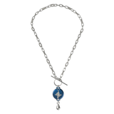 Mahi Safety Necklace - Silver on Blue, Paperclip Chain