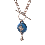 Mahi Safety Necklace - Rose Gold on Blue, Paperclip Chain