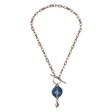 Mahi Safety Necklace - Rose Gold on Blue, Paperclip Chain