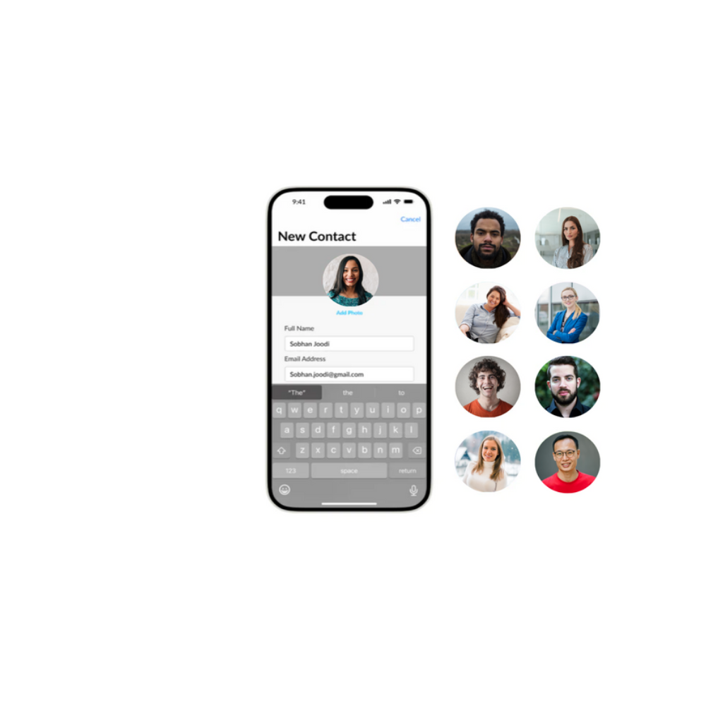 Adding emergency contacts in the ResQ safety app with user profile photos displayed.